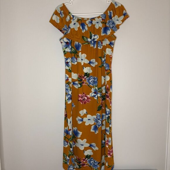 SRX Active Off Shoulder Maxi Dress Stretch Ruffle Flounce Sz 2X floral - Picture 1 of 4